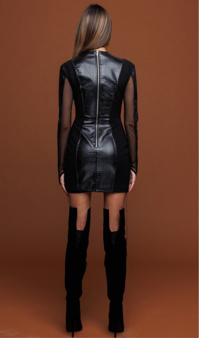 faux leather dress h&m H&M Divided Black Faux Leather Belted Dress- Size XL